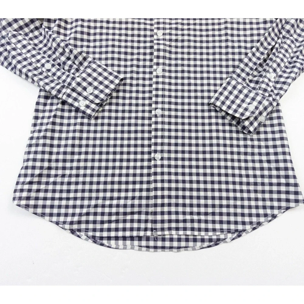 Mizzen Main Shirt Mens Medium Blue Button Down Collared Trim Fit Stretch Check